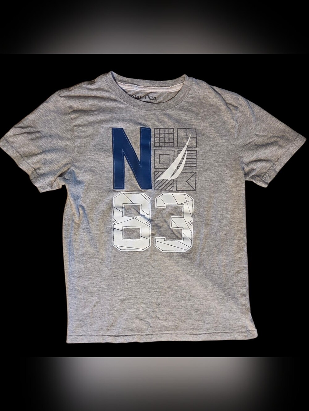 Nautica Heather Gray Tee with Navy & White Graphics